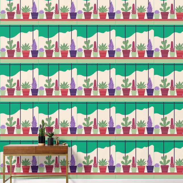 Colorful and cactus succulents wallpaper (Hallway)