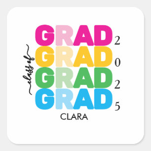 Colorful and customized Name and Year Grad  Square Sticker