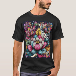 Colorful and Detailed Lotus Flowers T-Shirt
