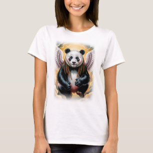 Colorful Angel Panda Design on a Black  T-Shirt