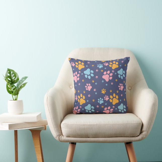 Colorful Animal Paw Prints Pattern Cushion (Chair)