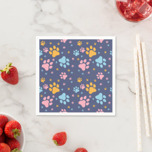 Colorful Animal Paw Prints Pattern Napkin