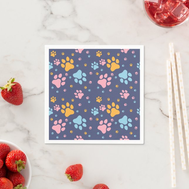 Colorful Animal Paw Prints Pattern Napkin (Insitu)