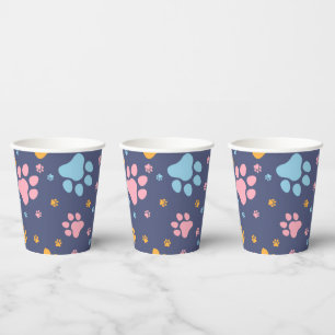 Colorful Animal Paw Prints Pattern Paper Cups
