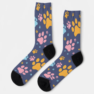 Colorful Animal Paw Prints Pattern Socks