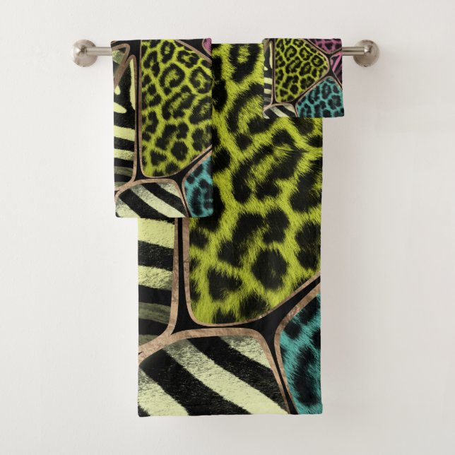 Colorful Animal Print - Leopard and Zebra Bath Towel Set (Insitu)