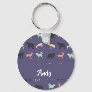 Colorful animal silhouettes on blue key ring