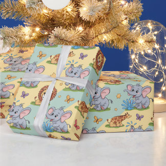 Colorful animal-themed wrapping paper