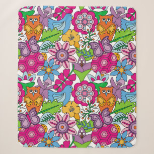 Colorful animals and flowers vintage seamless patt sherpa blanket