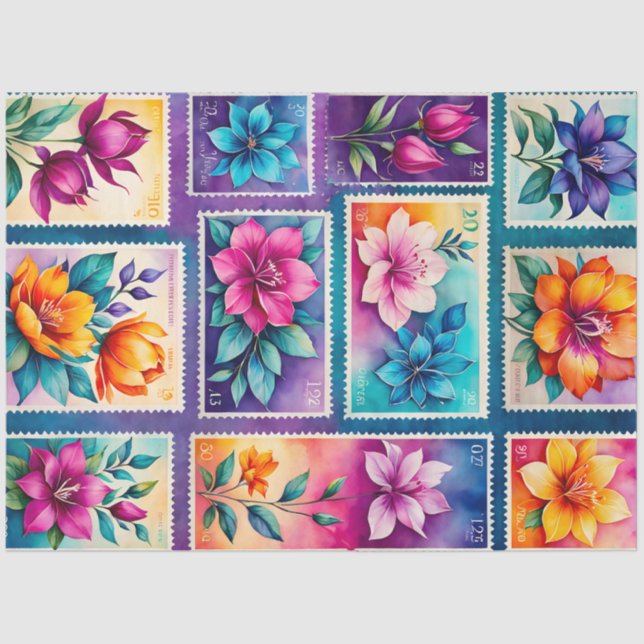 Colorful Antique Stamp Art Tissue Paper (Front)
