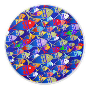 Colorful Art Deco Fish Design Ceramic Knob