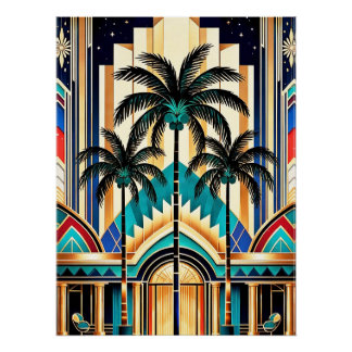 Colorful Art Deco Palm Design Poster. Poster