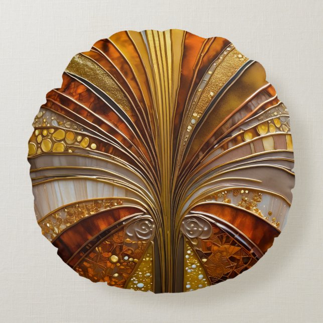 Colorful Art Deco Round Throw Pillow (Front)