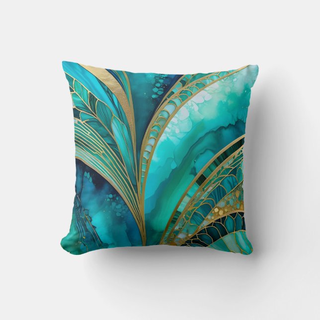 Colorful Art Deco Square Throw Pillow (Front)