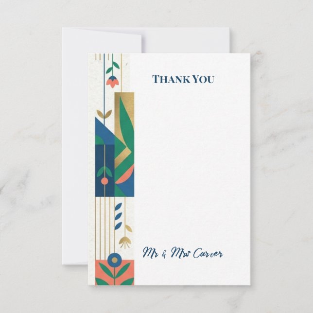 Colorful Art Deco Wedding Thank You Card (Front)