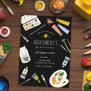 Colorful art paint brush birthday invitation