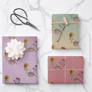 COLORFUL ART PALLET FLOWERS WRAPPING PAPER SHEET
