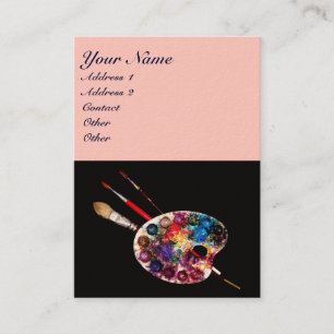 COLORFUL ARTIST COLOR PALETTE,BRUSHES,Black Pink Business Card