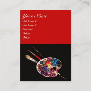 COLORFUL ARTIST COLOR PALETTE,BRUSHES,Black Red Business Card