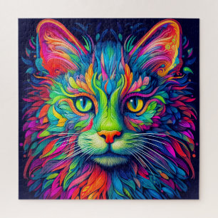 Colorful Artistic Majestic Kitty Cat Art Jigsaw Puzzle
