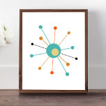 Colorful Atomic Starburst Mid Century Modern Poster<br><div class="desc">This colorful mid century modern poster features an atomic starburst in teal blue,  two shades of orange,  creamy yellow,  and black. So fun!</div>