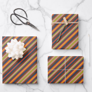 Colorful Autumn And Winter Colored Stripes Pattern Wrapping Paper Sheet