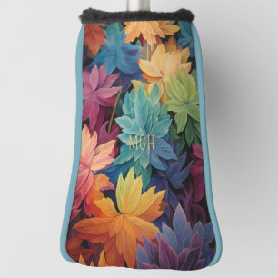 Colorful Autumn Leaves Custom Monogram Golf Head Cover