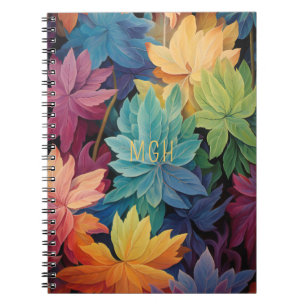 Colorful Autumn Leaves Custom Monogram Notebook