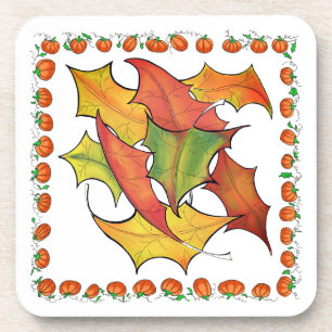 Colorful Autumn Leaves Fall Pumpkins Coaster
