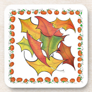 Colorful Autumn Leaves Fall Pumpkins Coaster