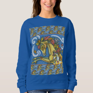 COLORFUL AUTUMN LEAVES ON WHIMSICAL HORSE & COLT SWEATSHIRT