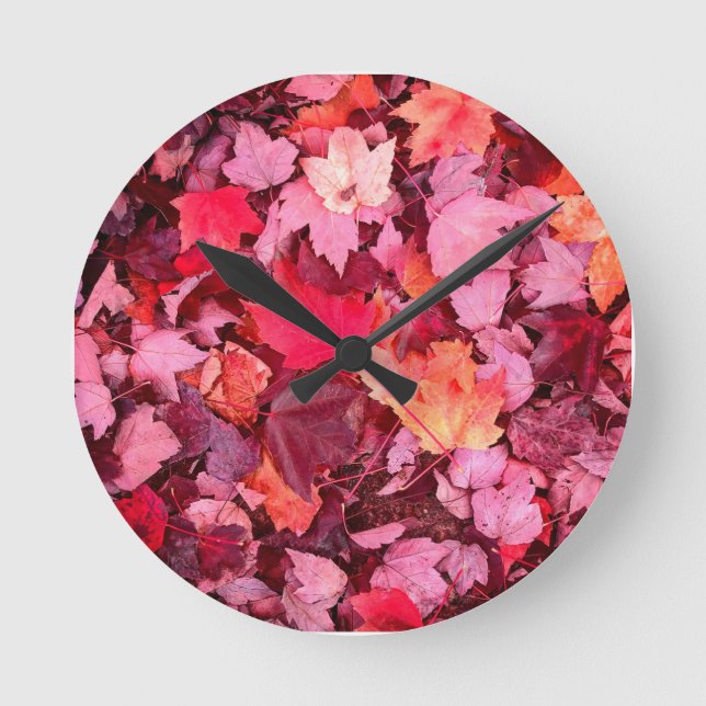 Colorful Autumn Leaves Round Clock (Front)