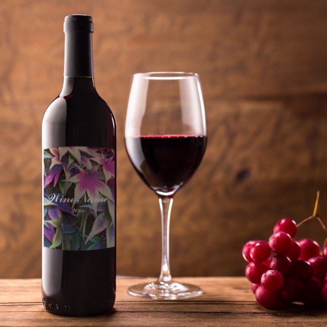 Colorful Autumn Maple Leaves Floral Wine Label (In Situ Glass of Wine)
