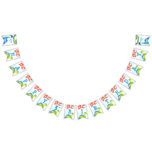 Colorful baby dinosaurs birthday personalized bunting 