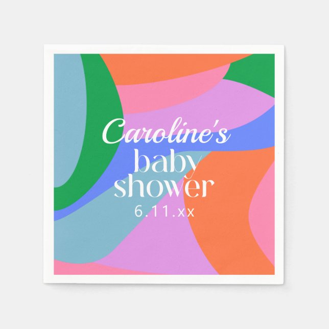 Colorful Baby Shower Abstract Waves Modern Custom Napkin (Front)