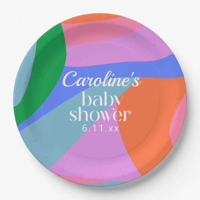 Colorful Baby Shower Abstract Waves Modern Custom Paper Plate (Front)
