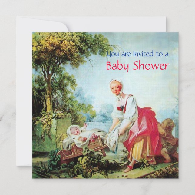 COLORFUL BABY SHOWER White Linen Paper Invitation (Front)