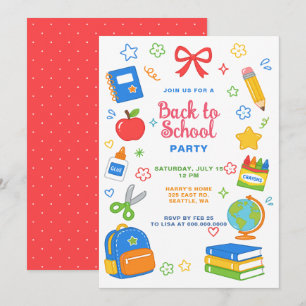 Colorful Back To School Party Invitation