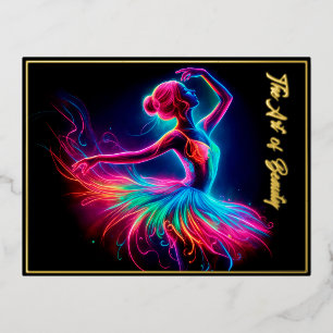 Colorful ballerina neon art bohemian lovely dancer foil holiday postcard