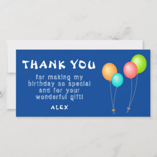 Colorful Balloons Blue Kids Birthday Thank You Card
