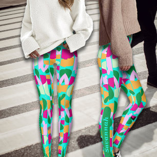 Colorful Bamboo Botanicals Personalize Name  Leggings