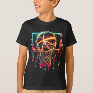 Colorful Basketball Dripping Color Splash Hoop Net T-Shirt