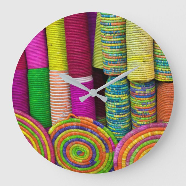 Colorful Baskets At Market Large Clock (Front)