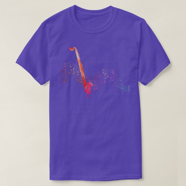 Colorful Bass Clarinet on Music sheet Contrabass C T-Shirt (Design Front)