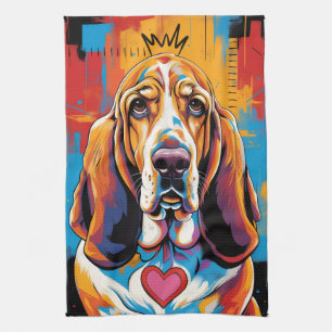 Colorful Basset Hound Pop Art Kitchen Towel