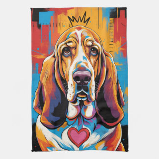Colorful Basset Hound Pop Art Kitchen Towel