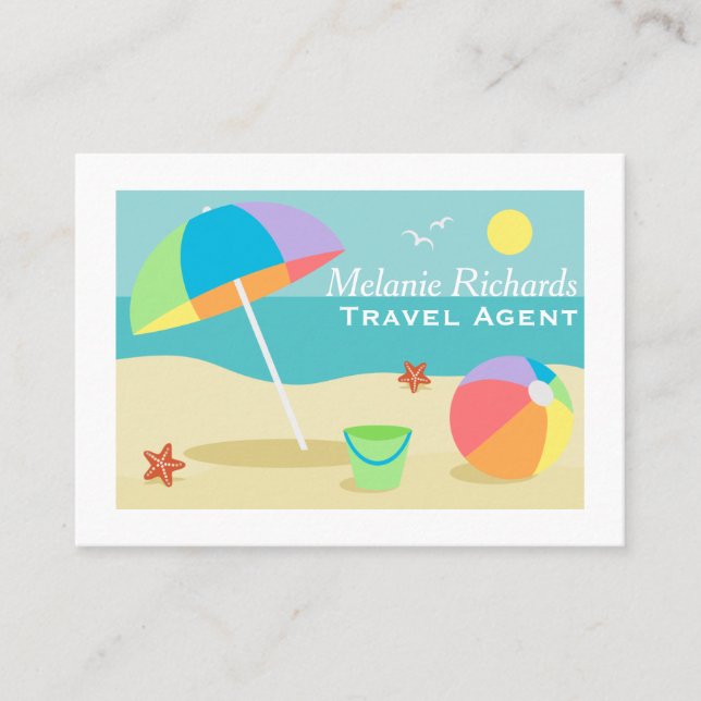 Colorful Beach Holiday Scene Travel Agent Business Card (Front)