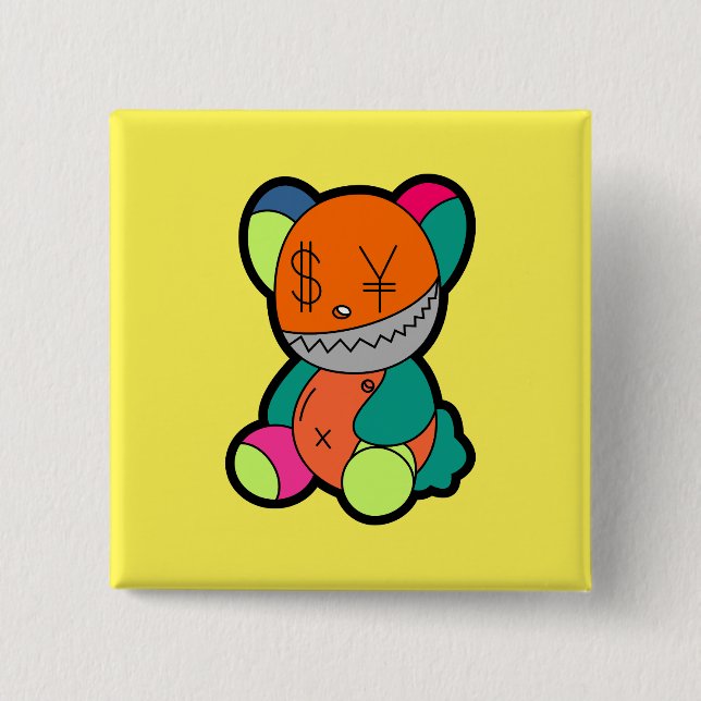 Colorful bear 15 cm square badge (Front)