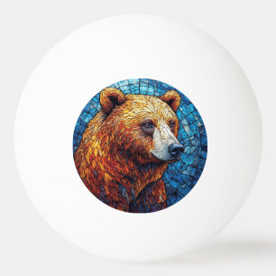 Colorful Bear Portrait in a Stained Glass Art Ping Pong Ball