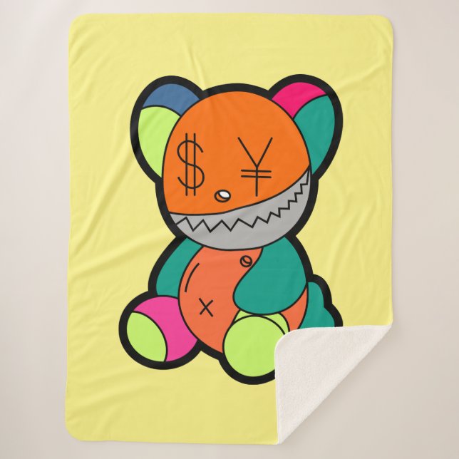 Colorful bear sherpa blanket (Front)